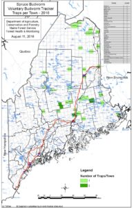 Map of areas in Maine where SBW moth traps were deployed.