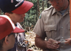 Photo of Baxter State forester working with students