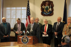 Photo of Doug Denico, Maine Forest Service, at SBW news conference.